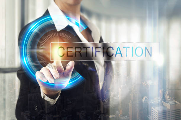 Business women touching the certification screen Business