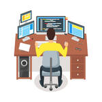 Cartoon Programmer Writes Code Workspace